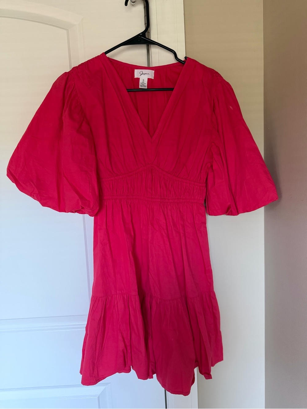 Red Puff-Sleeve V-Neck Women’s Dress
